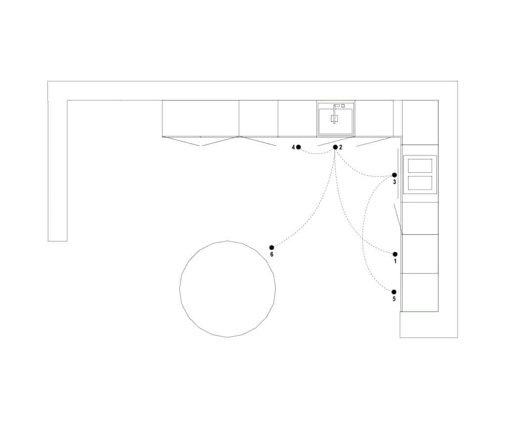 Plan d'une cuisine en angle avec une table ronde