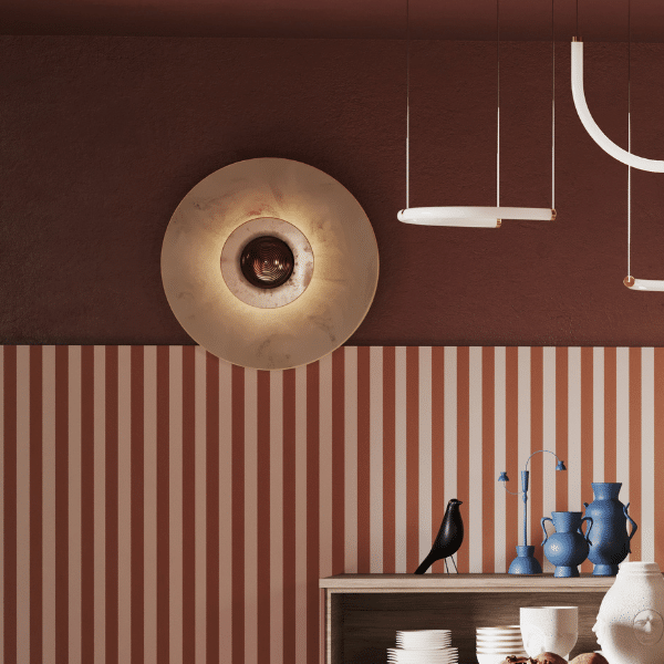 Mur terracotta d'une cuisine Elton avec décorations au mur