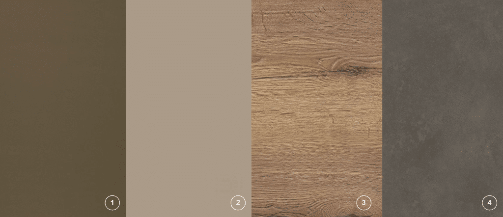 Couleur taupe à gauche et bois naturel à droite