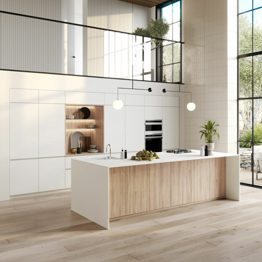 Cuisine design blanche avec îlot central